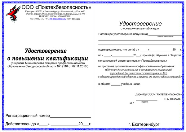 Образец документа, выдаваемый после обучения ГО и ЧС